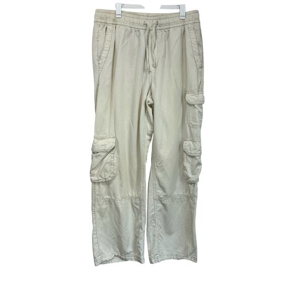 Old Navy Mid Rise Wide Leg Cargo Pants Size M Cream Drawstring Utility - Picture 1 of 8